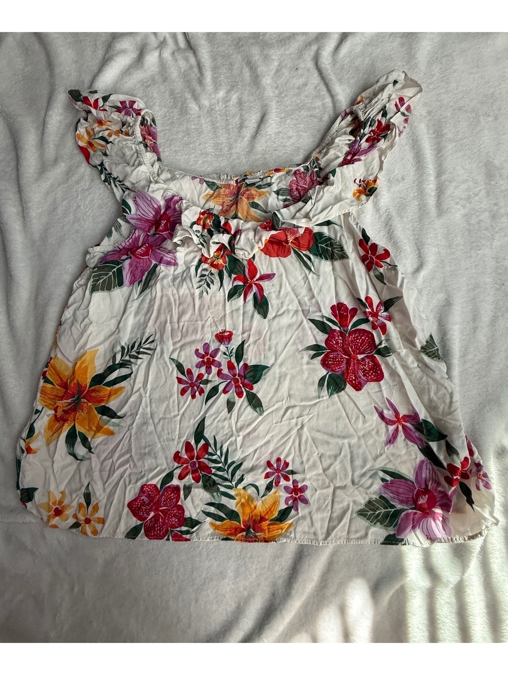 Old Navy Women XL Floral Ruffle Sleeveless Blouse Tropical